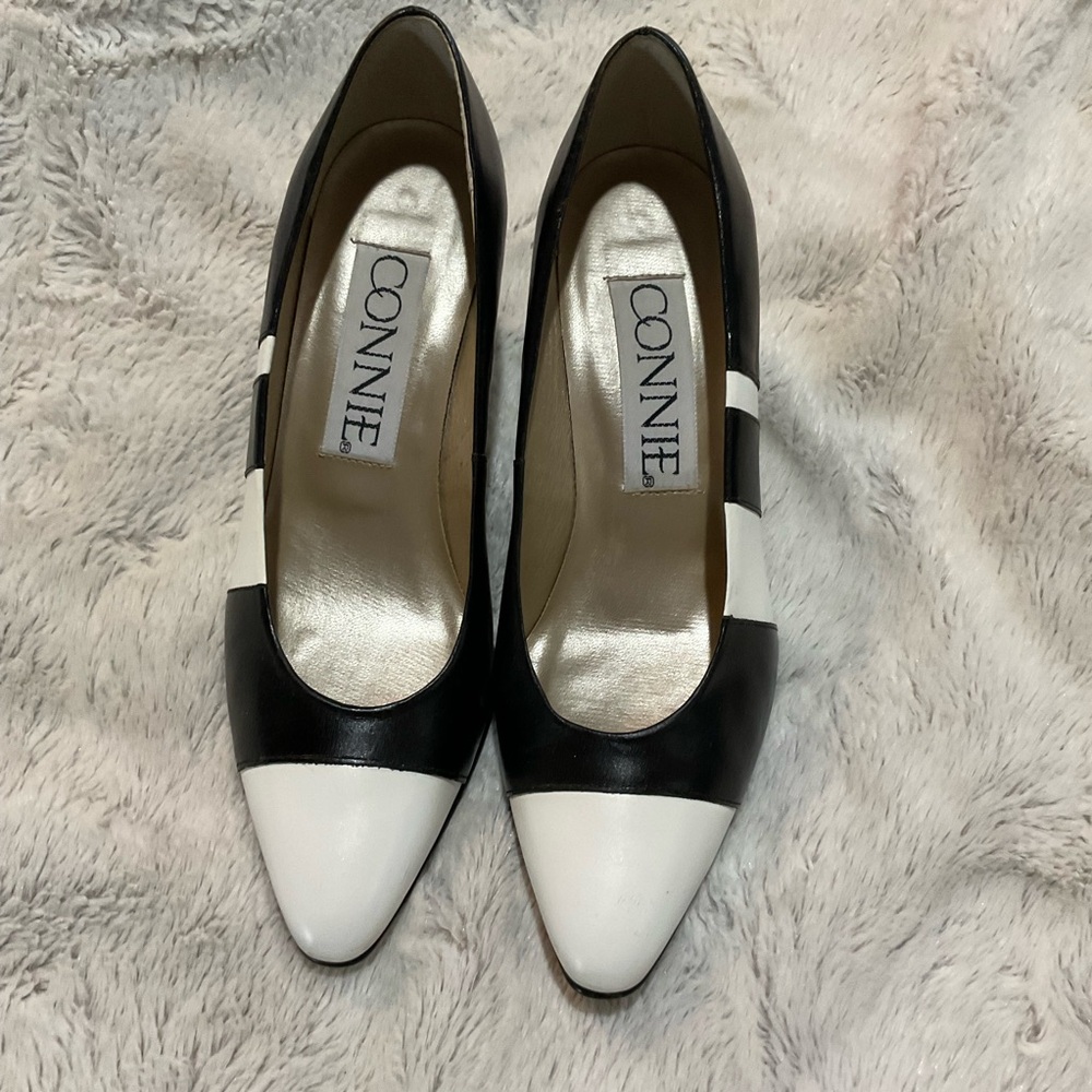Connie Black and White Heels Classic Elegance